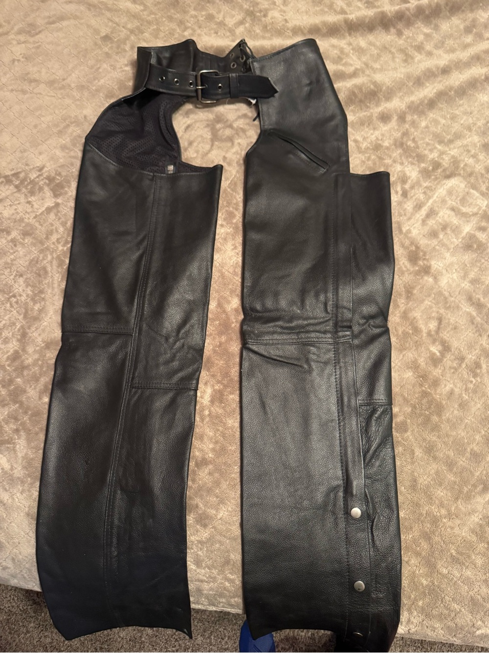 Black Leather Motorcycle Chaps with Belt